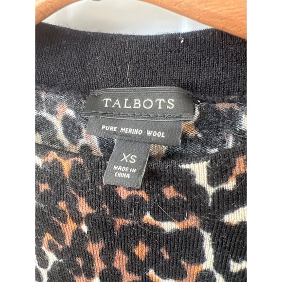 Talbots Sweater Size XS Leopard Print Pure Merino Wool Black Brown Long Sleeve - Picture 3 of 7